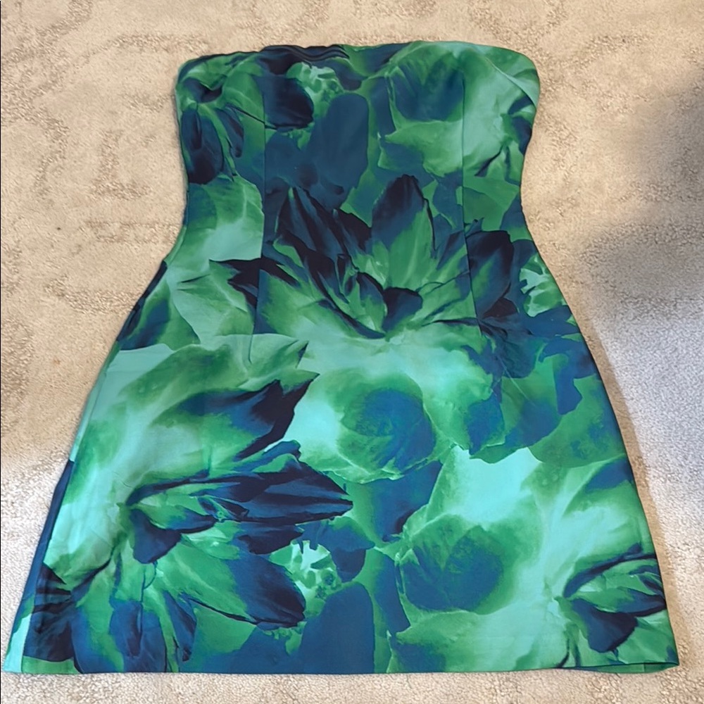 Green and Blue Mini Strapless Sheath Dress for Cocktail